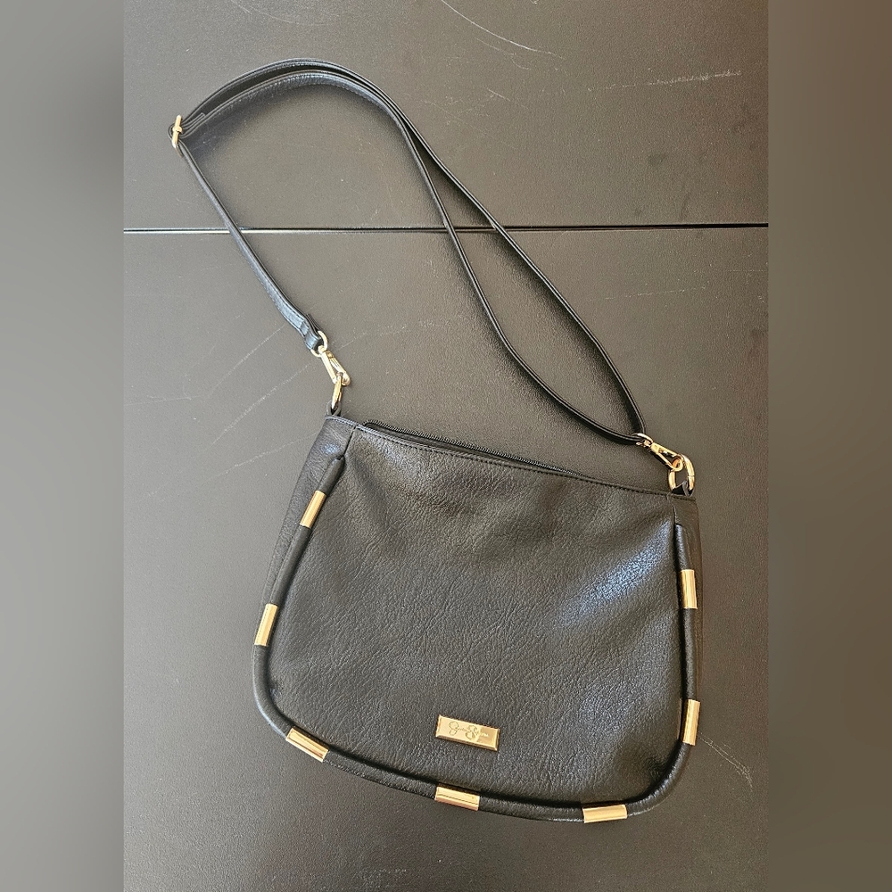 Jessica Simpson Black Shoulder Bag with Gold Details
